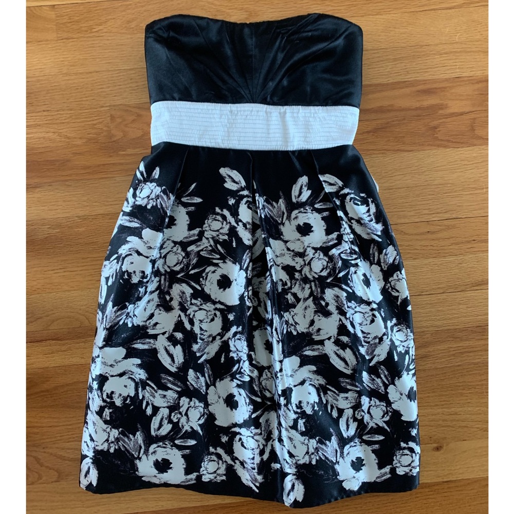 Black & Ivory Floral Satin Dress